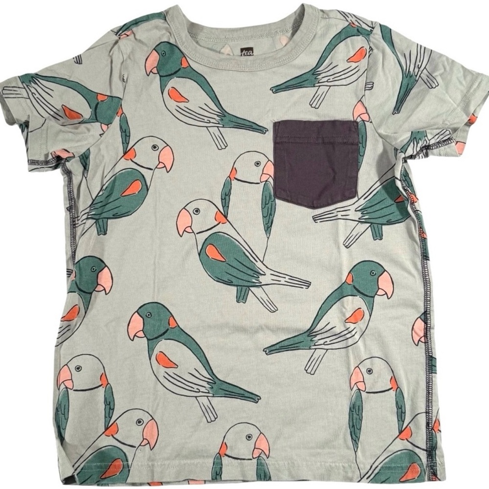 Tea Collection Boys Green Parrot Tee Sz. 10